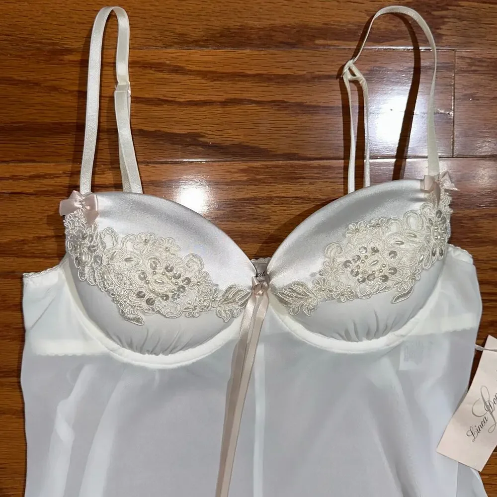 NWT Linea Donatella Ivory Bridal Slip Babydoll Chemise Size Small